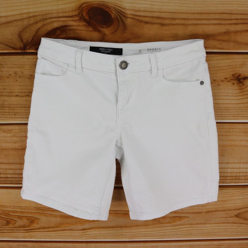 Simply Vera Wang Jean Short Womens Size 0 White Cotton Blend‎ Denim Pockets